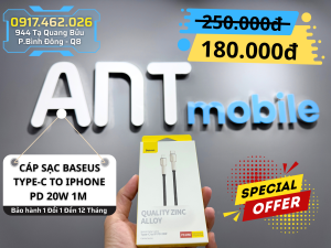 CÁP SẠC BASEUS CAFULE SERIES METAL DATA CABLE TYPE-C TO IP PD 20W 1M - ĐEN