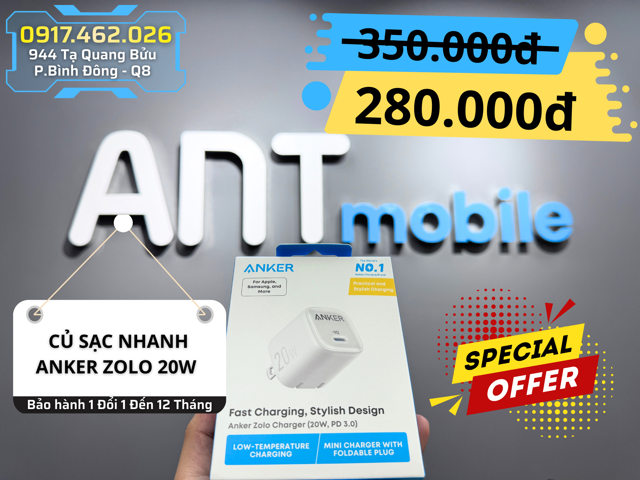 CỦ SẠC ANKER ZOLO 1C 20W - TRẮNG