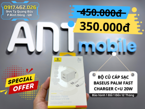 BỘ CỦ CÁP SẠC BASEUS PALM FAST CHARGER C+U 20W US - TRẮNG